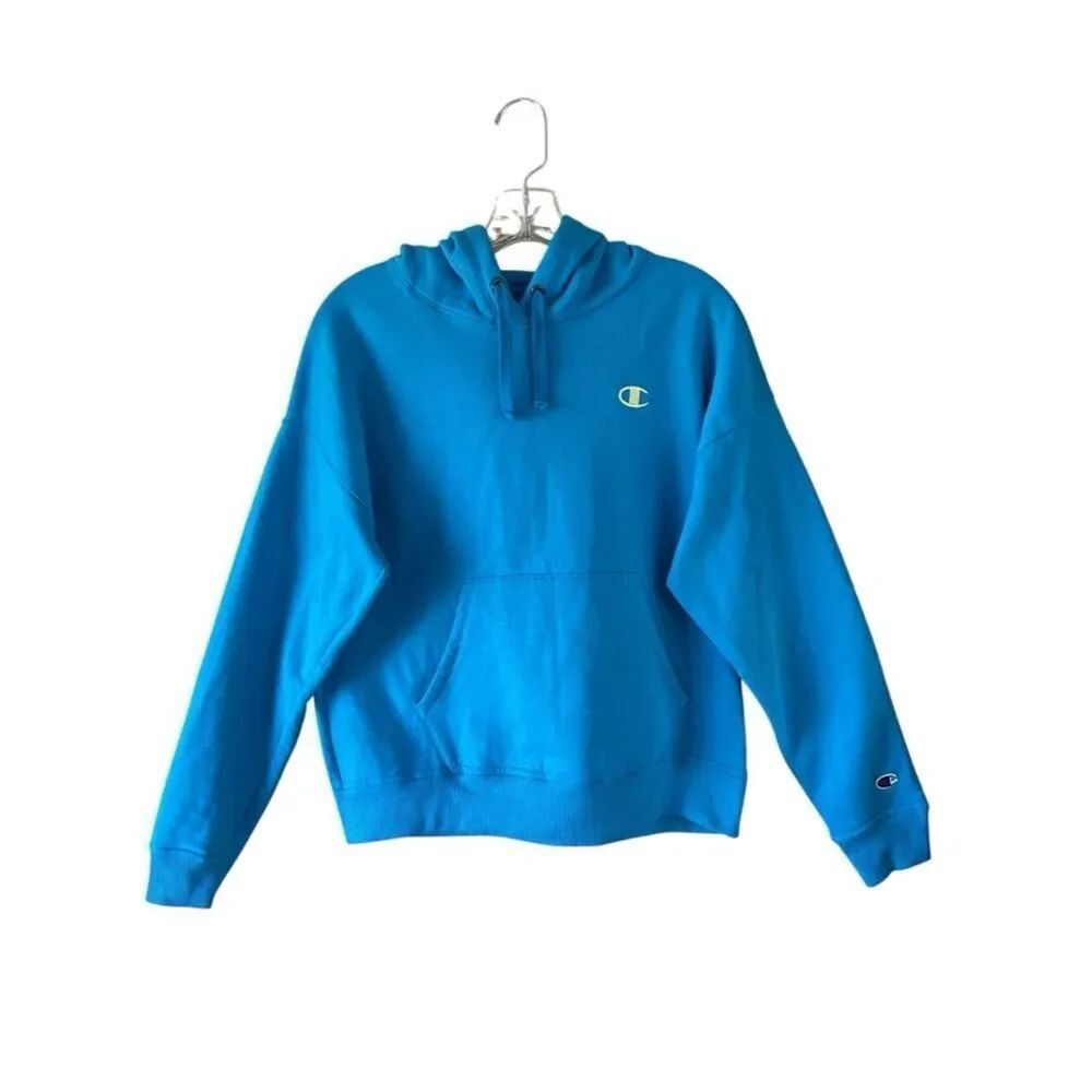 Champion Turquoise Blue Pullover Hoodie with Embroidered Logo